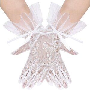 Women's Lvory 08 Floral Short Length Lace Tulle Mesh Wrist Wedding Party Gloves